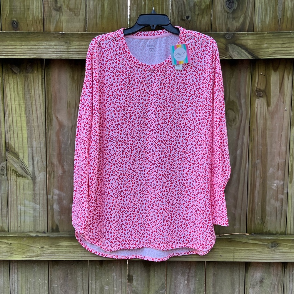 CABANA BY CROWN & IVY Easy Breezy Baby red pink Terry Tee Womens 1X NWT NEW
